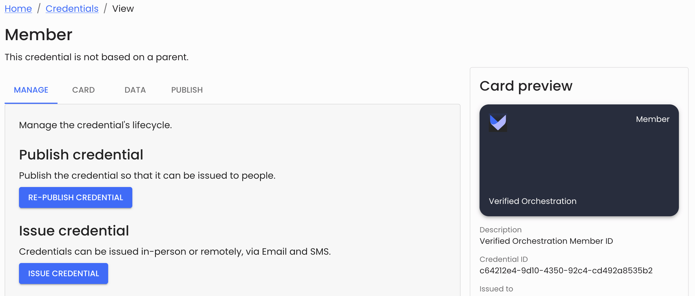 Issue credential button