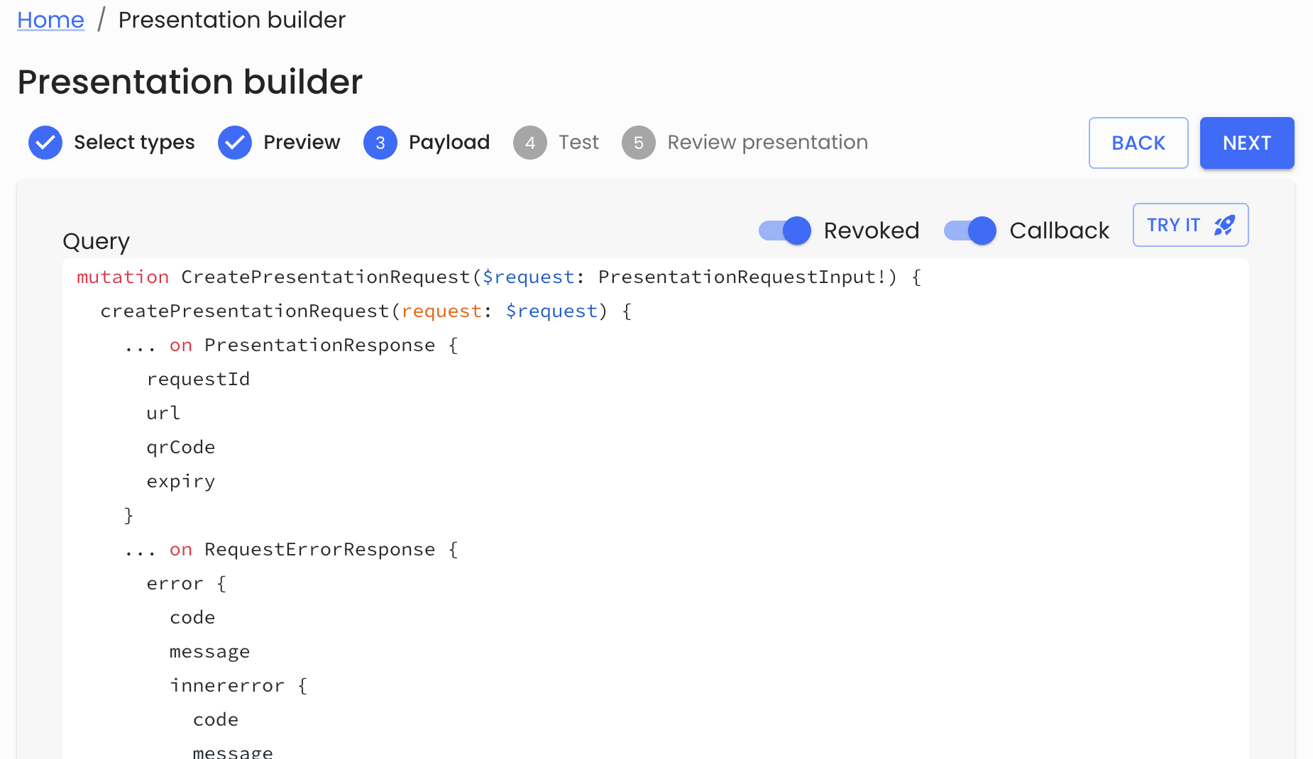 Presentation payload